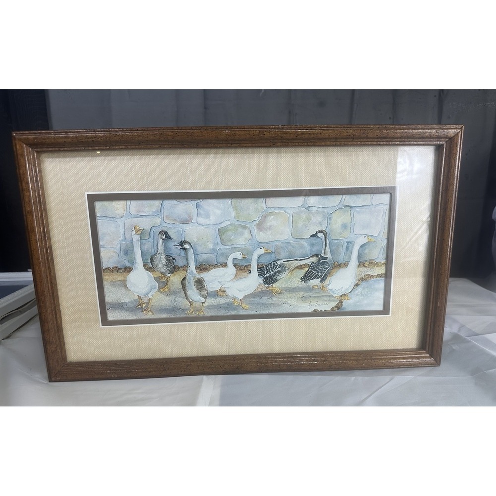 Vintage Ava Freeman Art Print Ducks Wood Framed 17× 10.25" Country Cottage